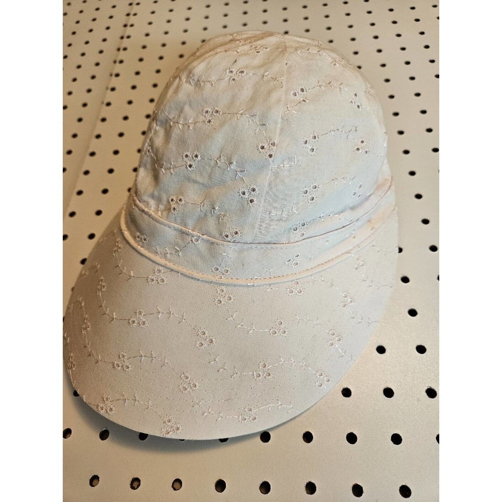 Pale Pink Embroidered Eyelet Women's Sun Visor Hat Cap Tie Accent in Back